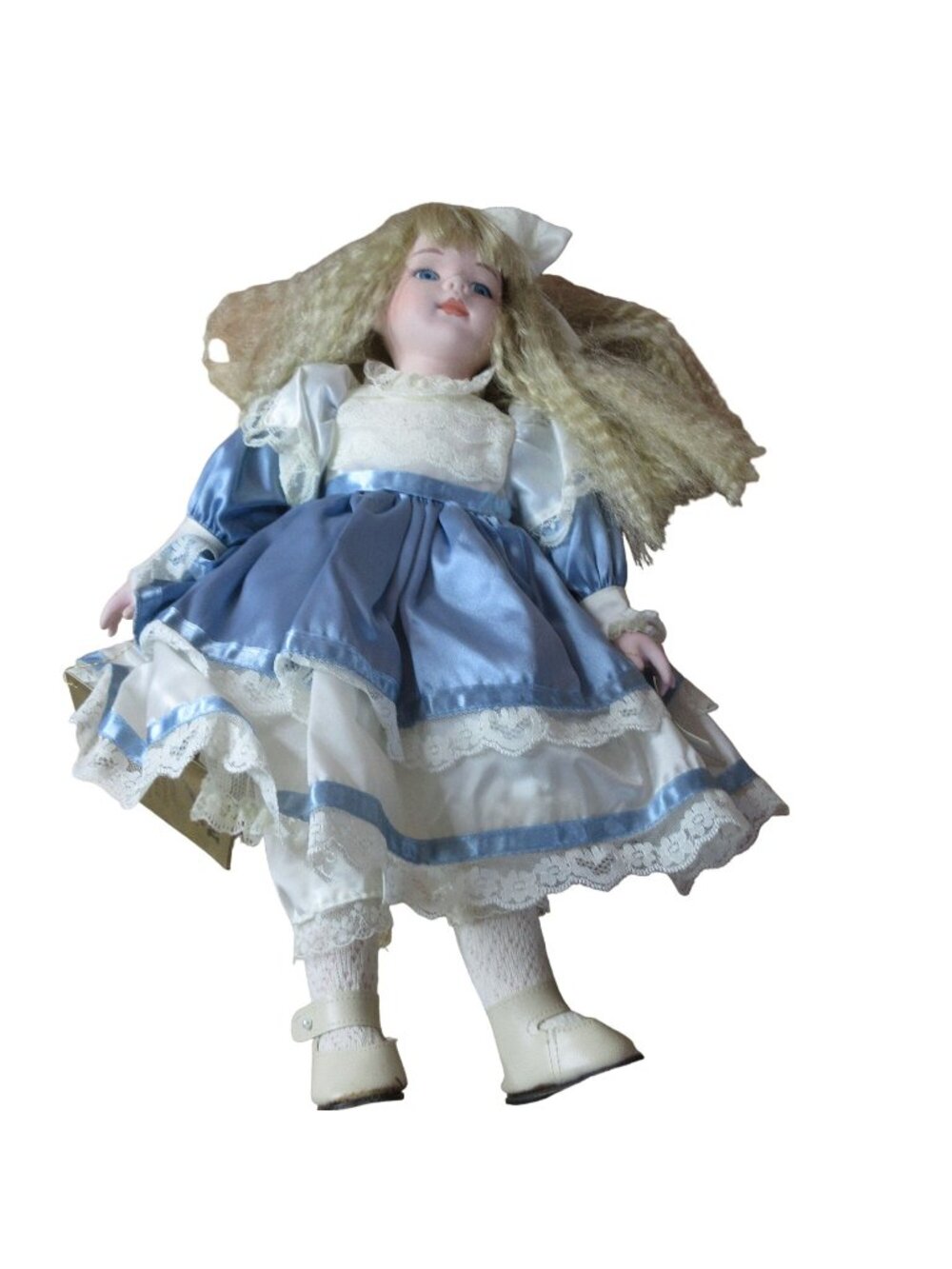 Seymour Mann Porcelain 17" Doll Blue & White Victorian Style Dress #383 VTG 1989